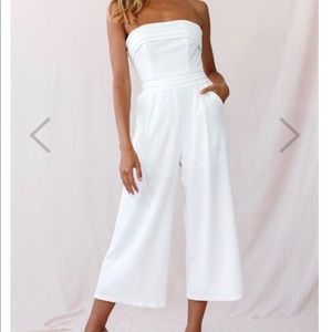 White Strapless Wide Leg Jumpsuit